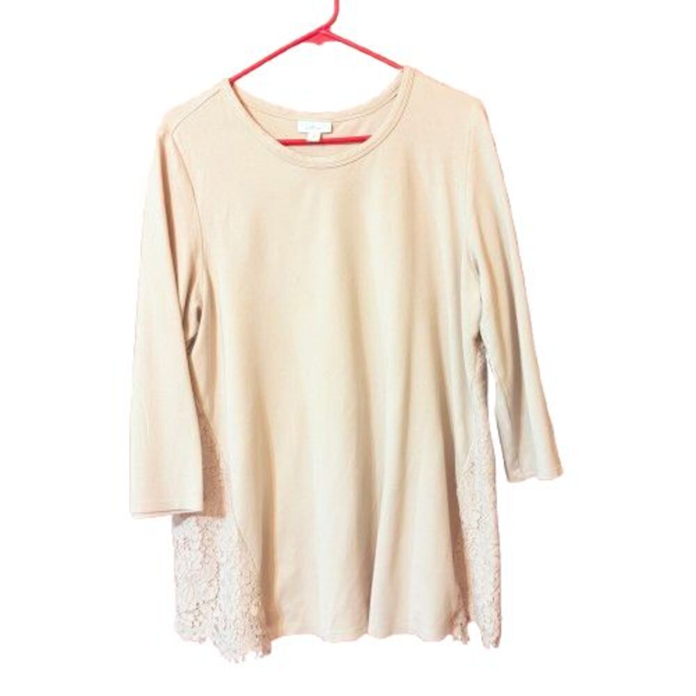 J. Jill Ponte' Womens Beige Pullover Lace back and sides 3/4 Sleeves Size Large